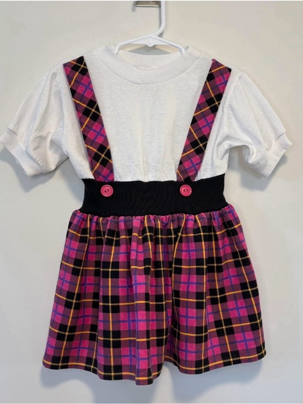 Vintage Kids & More Pink Plaid Suspender Jumper Mock 2-Piece Dress Girl 4T